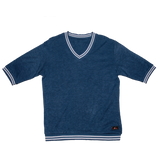 #T012 Bruce Lee Club Blue Striped V-Neck Cotton Mid-Sleeve T-shirt - Bruce Lee Club