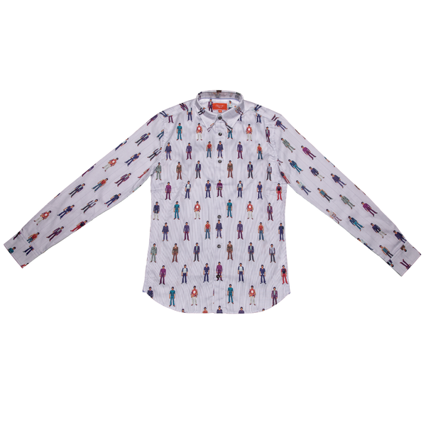#SEMRM-002 Emanate Meili x Bruce Lee Club x Raphael Ma - Men's Shirt with Bruce Lee Art Prints (Blue Striped) - Bruce Lee Club