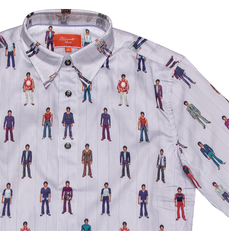 #SEMRM-002 Emanate Meili x Bruce Lee Club x Raphael Ma - Men's Shirt with Bruce Lee Art Prints (Blue Striped) - Bruce Lee Club