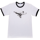 #T015 「1972年ブルース・リークルーTシャツ」復刻版・クルーネック半袖Tシャツ（ネック部分はブラック）（ホワイト・ブラック・ネイビープリント）