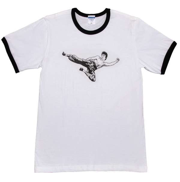 #T015 Way of the Dragon Film Crew Remake Black Round-neck T-shirt (Black & White Print)