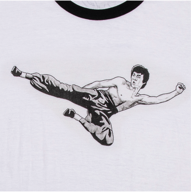 #T015 「1972年李小龍工作團隊服」復刻版黑色圓領短袖T恤 （黑白印花）
