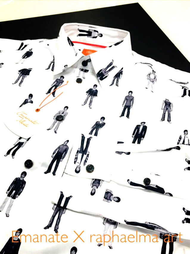 #SEMRM-003 Emanate Meili x Bruce Lee Club x Raphael Ma - Men's Shirt with Bruce Lee Art Prints (Black&White) - Bruce Lee Club